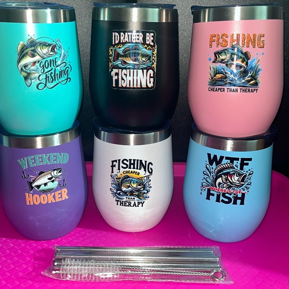 LETS FiSH!  Party wine tumblers with lid stainless steel , added a design by me